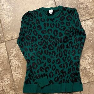 a new day Teal and Black Animal Print Sweater